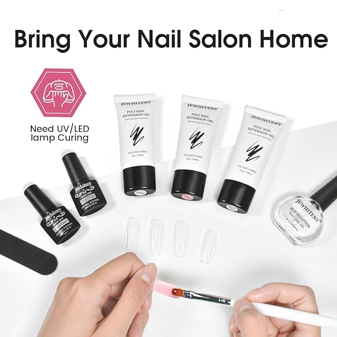 JEWHITENY Poly Extension Gel Nail Set Clear White Pink Poly Nail Gel With Base Coat Top Coat for Finger Art and Home DIY French Manicure Need U V Lamp Curing-FemmiqueWomen