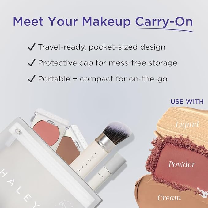 HALEYS Retractable Face Brush, VEGAN Dense, Angled Bristles & Adjustable Sleeve, Portable Makeup Brush for Quick, Easy Streak-Free Blending of Liquids, Creams, Powders, Travel-friendly Mess-Free Cap-FemmiqueWomen