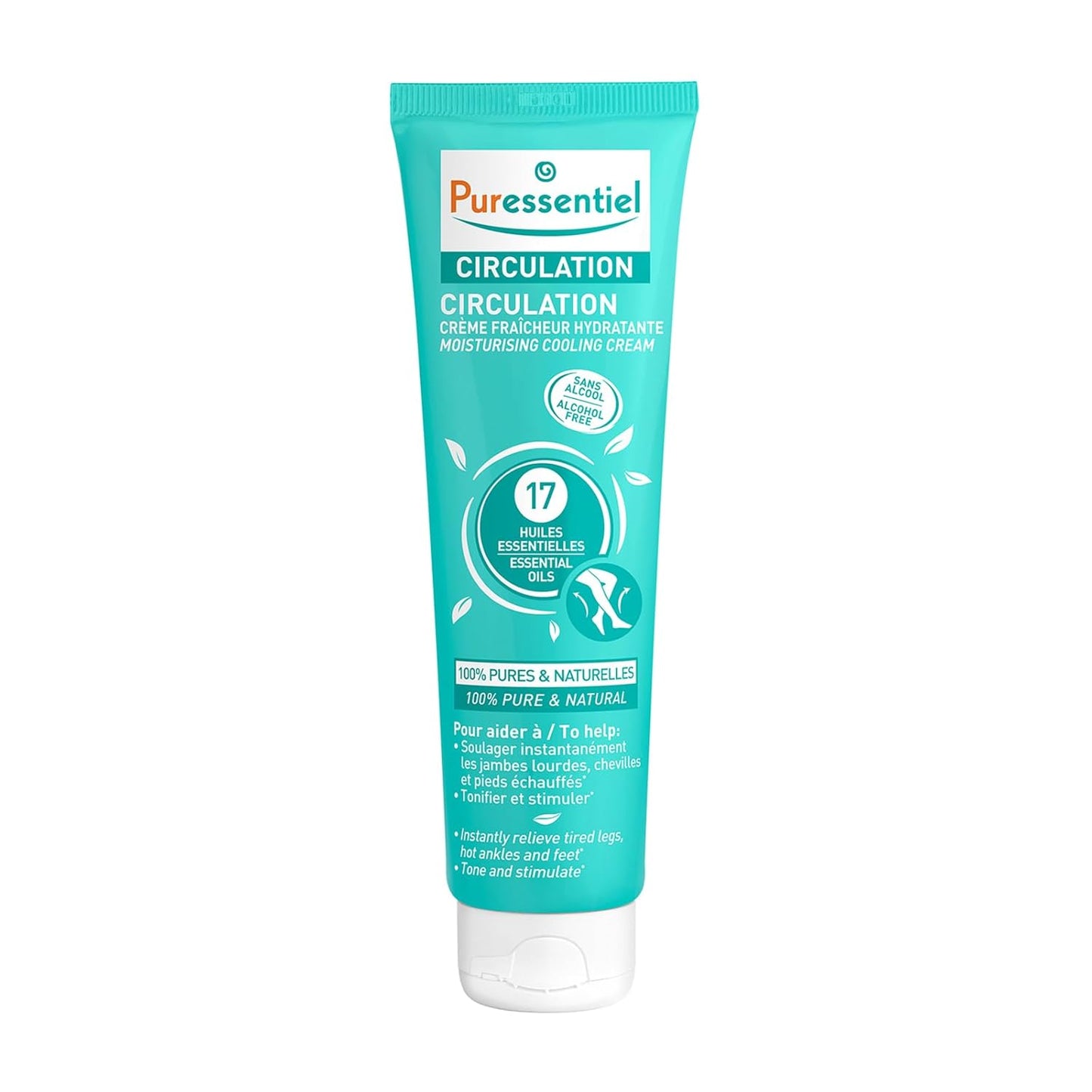 Puressentiel Circulation Moisturizing Cooling Cream - 100% Pure And Natural Oils - Alcohol Free - Supports Circulation - Provides Instant, Lasting Relief For Tired Legs, Ankles And Feet - 3.4 oz-FemmiqueWomen