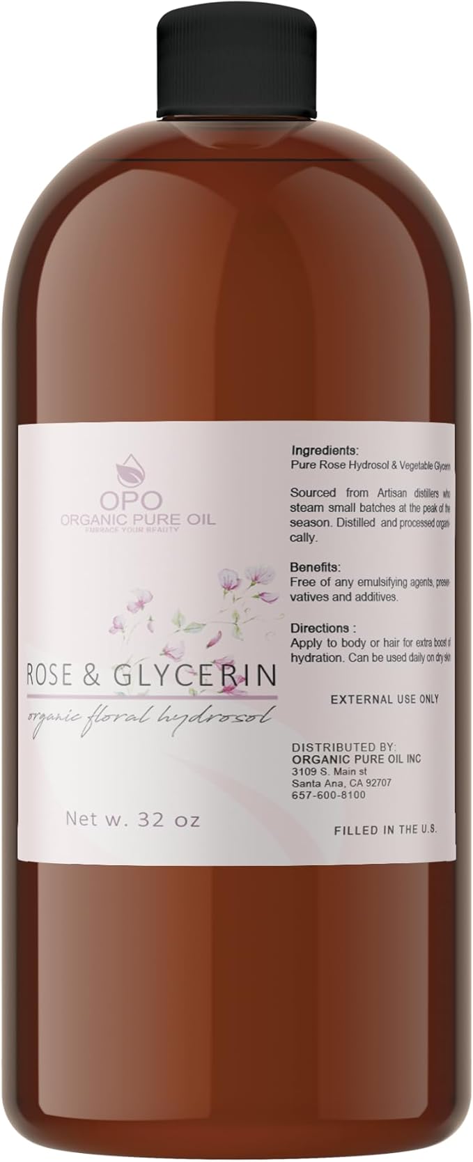 Rosewater Glycerin Mist Toner Bulk Spray Facial Body Floral Cleanser Pure Rose Hydrosol Vegetable Glycerine Moisturizing Cleansing Toning Mix Face Skin Hair Body - Packaging May Vary (32 Ounces)-FemmiqueWomen