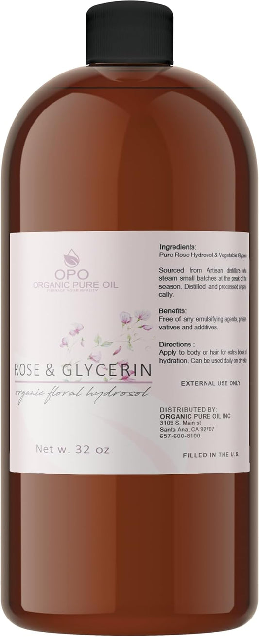 Rosewater Glycerin Mist Toner Bulk Spray Facial Body Floral Cleanser Pure Rose Hydrosol Vegetable Glycerine Moisturizing Cleansing Toning Mix Face Skin Hair Body - Packaging May Vary (32 Ounces)-FemmiqueWomen