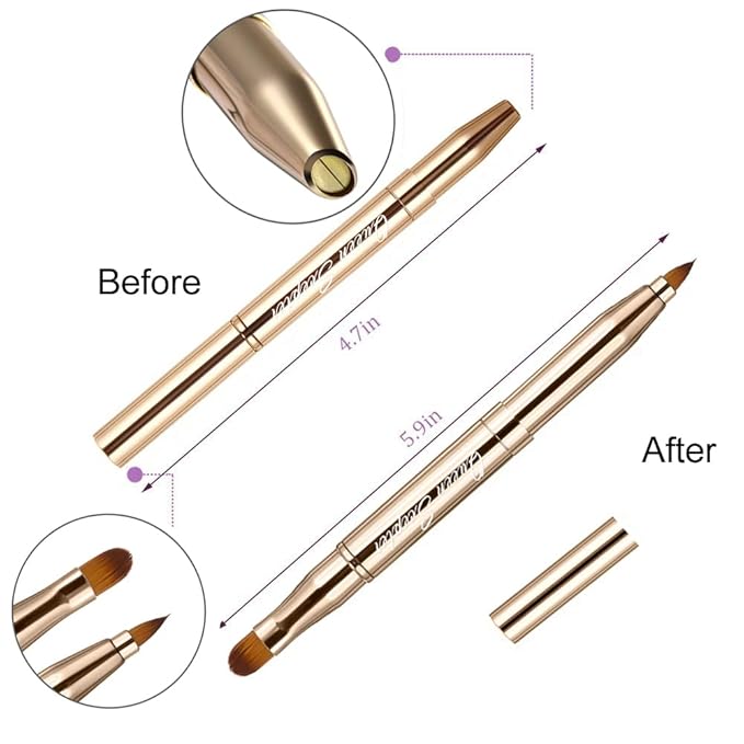 Retractable Dual End Lip Brush Concealer Brush with Cap, Lipstick Eyeshadow Foundation Makeup Brushes Gold, Black, Purple-FemmiqueWomen