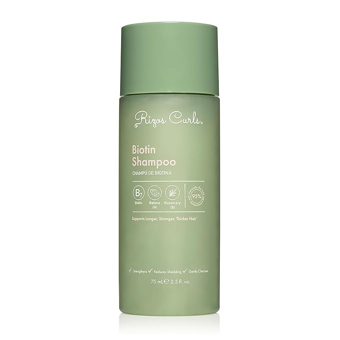 Rizos Curls Biotin Shampoo, Gently Cleanse & Nourish, Rosemary Oil & Oat Protein for Longer and Stronger Hair, Hair is Fuller, Softer & Shinier, 2.5 oz-FemmiqueWomen