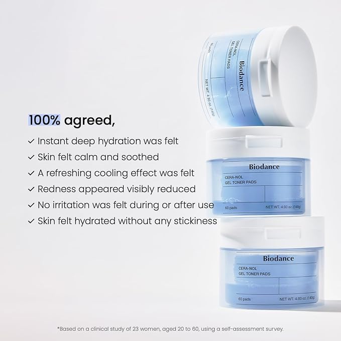Biodance Cera-NOL Gel Toner Pads, Hydrating & Soothing for Sensitive Skin, Redness Reducing, Gentle Exfoliating Toner Pads, Korean Skincareㅣ4.93 fl.oz.(140g)*60Pads-FemmiqueWomen