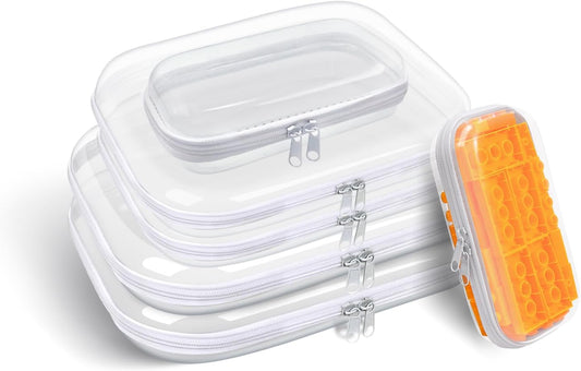 Clear Hard Plastic Zipper Case,Transparent Double Zippers Hard Pouch with 6pcs,Portable Travel Organizer Bin for Toy Storage-FemmiqueWomen