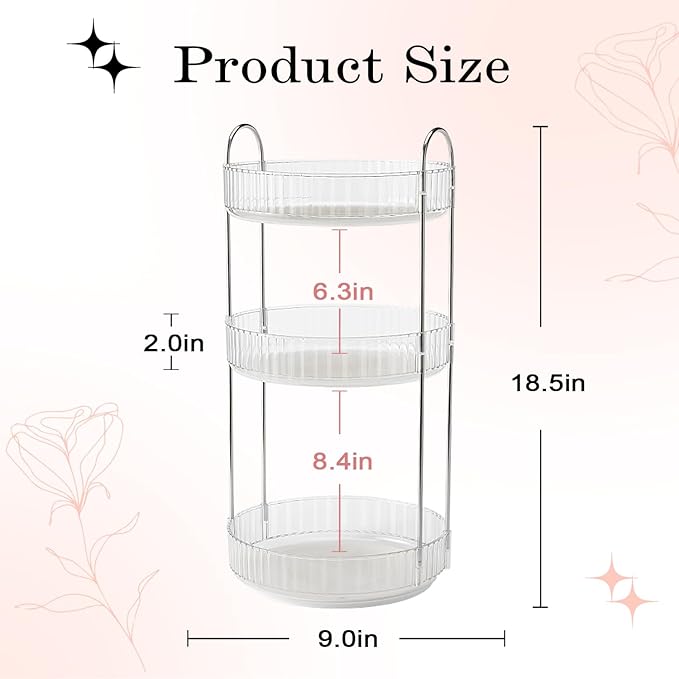 360° Rotating Makeup Organizer for Vanity, Spinning Cosmetics Organizer Holder Rack, Large Capacity Bathroom Organizer Countertop, Fits Perfume, SkinCare, Makeup Brushes 3 Tiers, Transparent-FemmiqueWomen