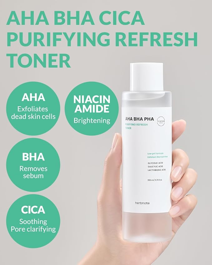 AHA BHA PHA Purifying Refresh Toner - Skin Trouble Eraser, Immediate Exfoliation & Sebum Removal - Contains Niacinamide for Breakouts - Removes Blocked Sebum & Dead Skin Cells, 6.76 f l. oz-FemmiqueWomen