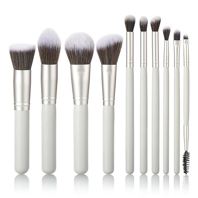 10 Piece Makeup Brushes - Grayish Green Wooden Handle with Soft Synthetic Bristles,for Face & Eye Makeup|Professional Makeup Brushes set for Women & Girls|-FemmiqueWomen