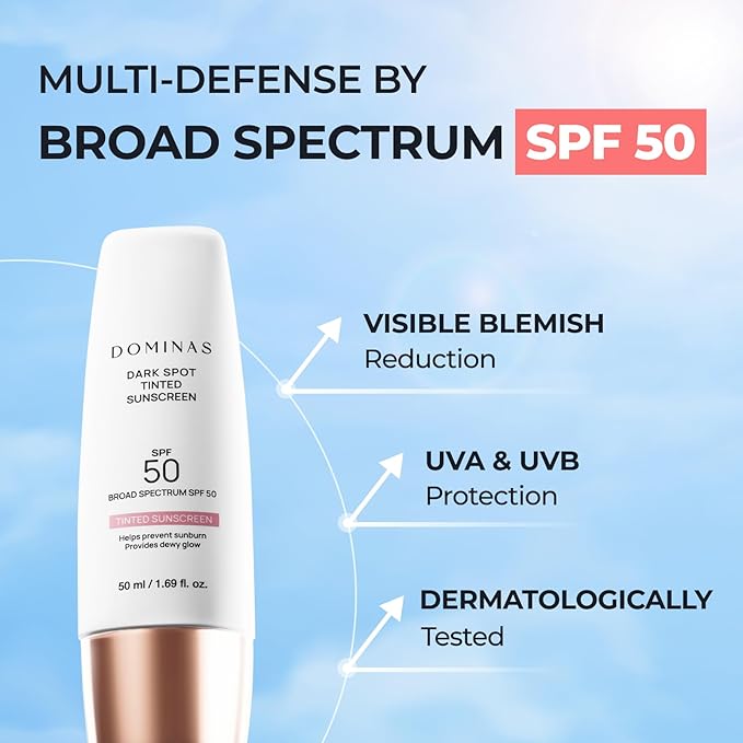 SPF 50 DOMINAS Tinted Sunscreen Moisturizer (1.7fl oz) - Tone Correction, Korean Skin Care, Broad-Spectrum UV Defense Sunblock, Water-in-Oil Formula for Lightweight, Panthenol, Sun Cream-FemmiqueWomen