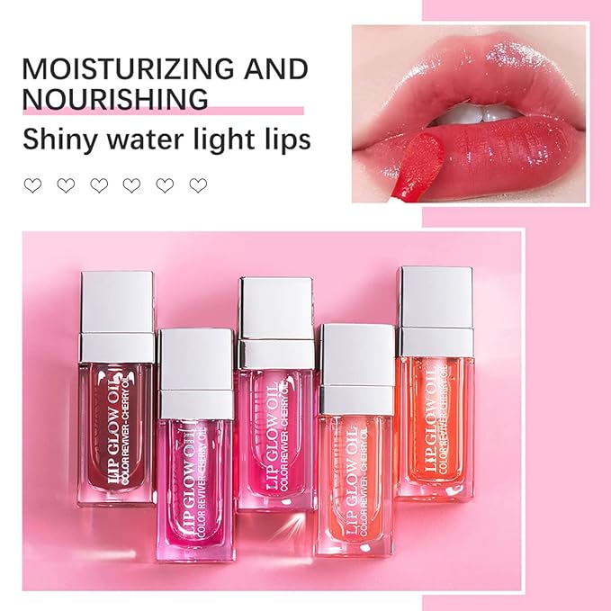 2 Set Lip Oil Hydrating Tinted Lip Balm, Plump Lip Gloss Lip Care Transparent Toot Lip Oil Tinted, Fresh Texture & Non-sticky, Nourishing Repairing Lightening Lip Lines Lip Care Products (Pink / Cherry)-FemmiqueWomen
