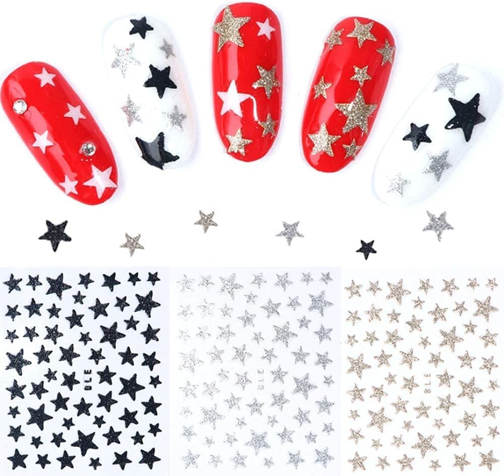 10 Sheets Star Nail Art Stickers Decals 3D Self-Adhesive Nail Art Stickers Star Designs Nails ArtDecorations Stars Decals Manicure Accessories-FemmiqueWomen