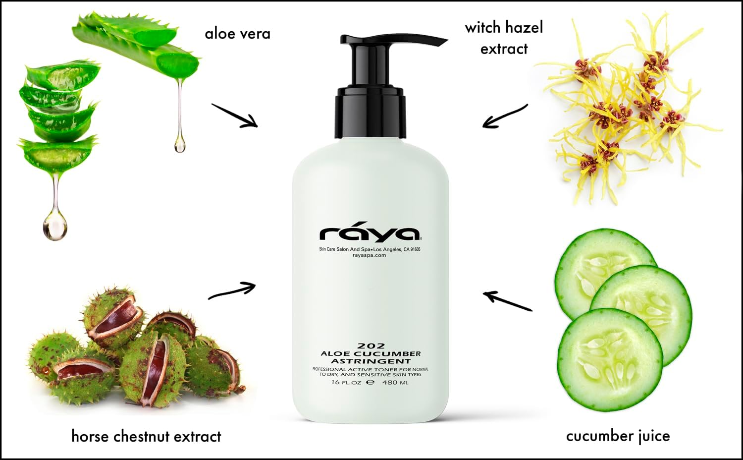RAYA Aloe Cucumber Astringent 16 oz (202) | Gentle Pore Tightening and Smoothing Facial Toner for Dry and Sensitive Skin | Helps Refine, Cool, and Sooth | Smooths Complexion When Used Before Make-Up-FemmiqueWomen