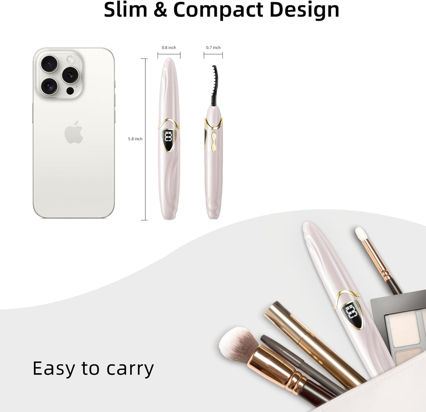 ZAPAL Heated Eyelash Curler, S600 Rechargeable Heated lash Curler, Intelligent Power Off Electric Eyelash Curler Heated Quickly 24 Hs Lasting Natural Makeup for Woman (Petal Pink/Gold, S600-148MM)-FemmiqueWomen