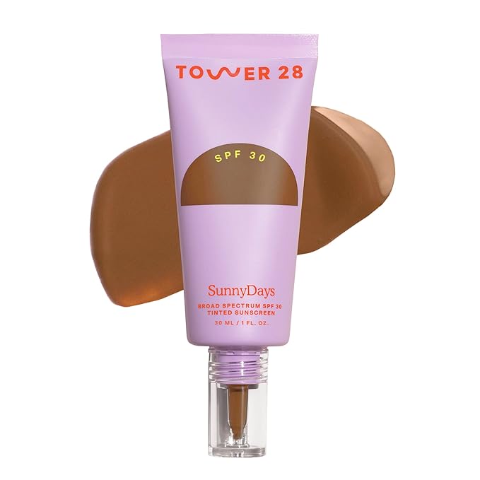 Tower 28 Beauty SunnyDays SPF 30 Tinted Mineral Sunscreen - For Sensitive Skin - 2-in-1 Facial Broad Spectrum UVA/UVB Protection + Foundation – Shade 55 TEMESCAL, 1 Fl Oz-FemmiqueWomen