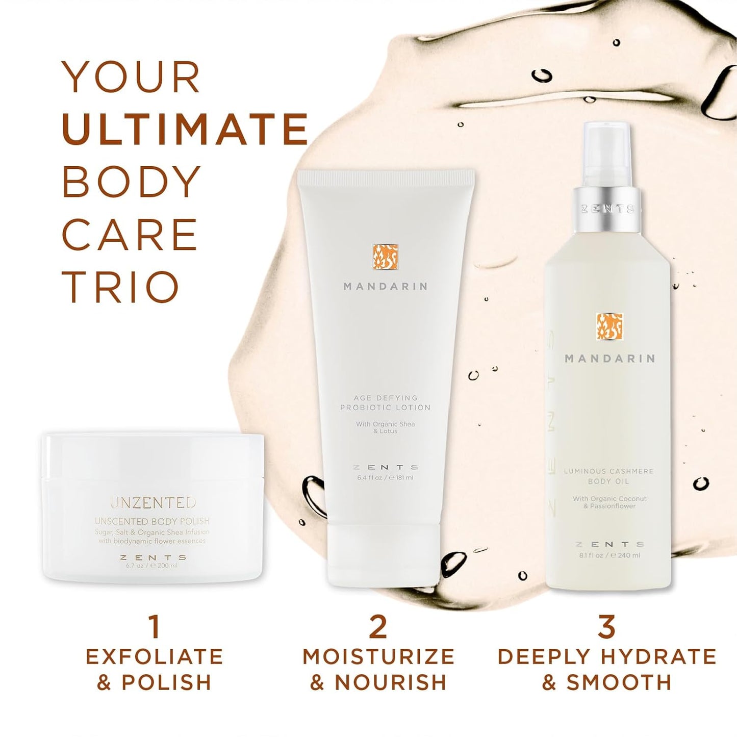 Zents Luminous Cashmere Body Oil (Travel Size - Mandarin Fragrance) | Moisturizing Body Oil with Vitamin E & Organic Coconut Oil | Softens & Smooths Skin | 1 fl oz | TSA Approved-FemmiqueWomen