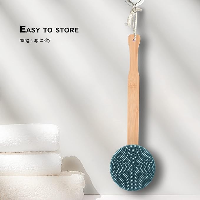 Long Handle Back Scrubber Silicone Body Scrubber Nice Foaming Shower Brushing Exfoliating and Massaging