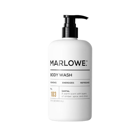 MARLOWE. No. 103 Body Wash 15 oz Pump, Santal, Energizing & Refreshing Shower Gel, Willow Bark & Green Tea Extracts, Cleanses, Moisturizes, Smooths & Nourishes, Warm Amber, Spice & Citron Scent-FemmiqueWomen