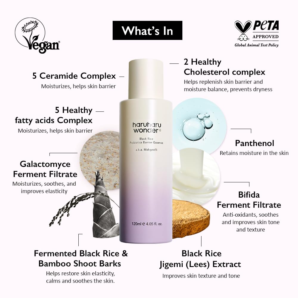 haruharu Wonder Black Rice Probiotics Barrier Essence 1.01 fl. oz., Travel Size Essence Toner to Strengthen Skin Barrier with Ceramides, Soothing, Moisturizing, Plumping, Korean Skincare-FemmiqueWomen