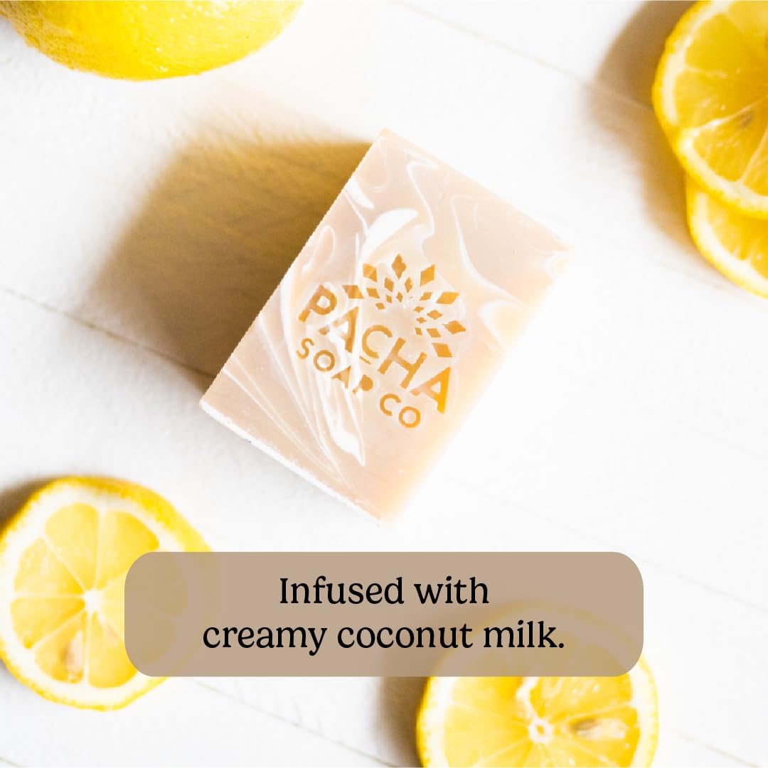 Pacha Soap Co. Bar Soap - Premium, Handcrafted, Hydrating, Natural Face Wash, Hand Cleanser, Body Wash, Soothing Essential Oils (Coconut Lemon, 5-Pack, 4 oz ea)-FemmiqueWomen