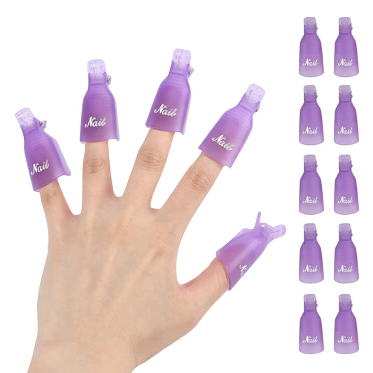 (purple) 10Pcs Plastic Acrylic Nail Art Soak Off Cap Clip UV Gel Polish Remover Wrap Tool Gel Nail Polish Remover Clips for Fingernail Removal Soak Off Clips Wrap Cleaner Cap Clip-FemmiqueWomen