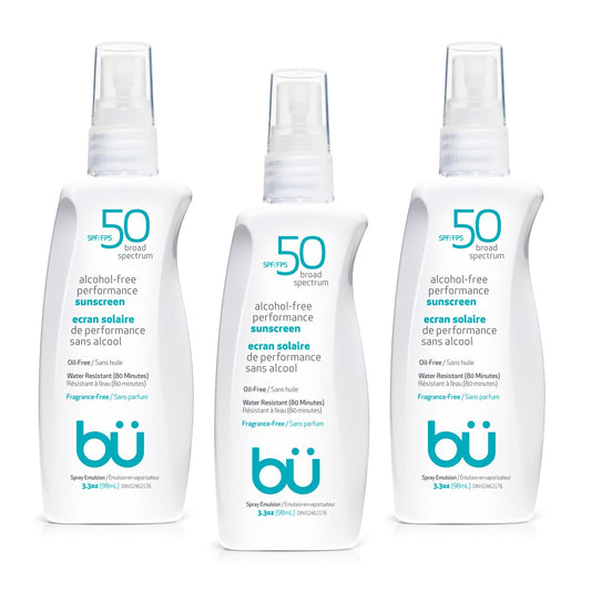 BU SPF 50 Sunscreen Spray for Face and Body, Fragrance Free, Clear Non Aeorsol, Non Greasy and Water Resistant (3-pack)-FemmiqueWomen
