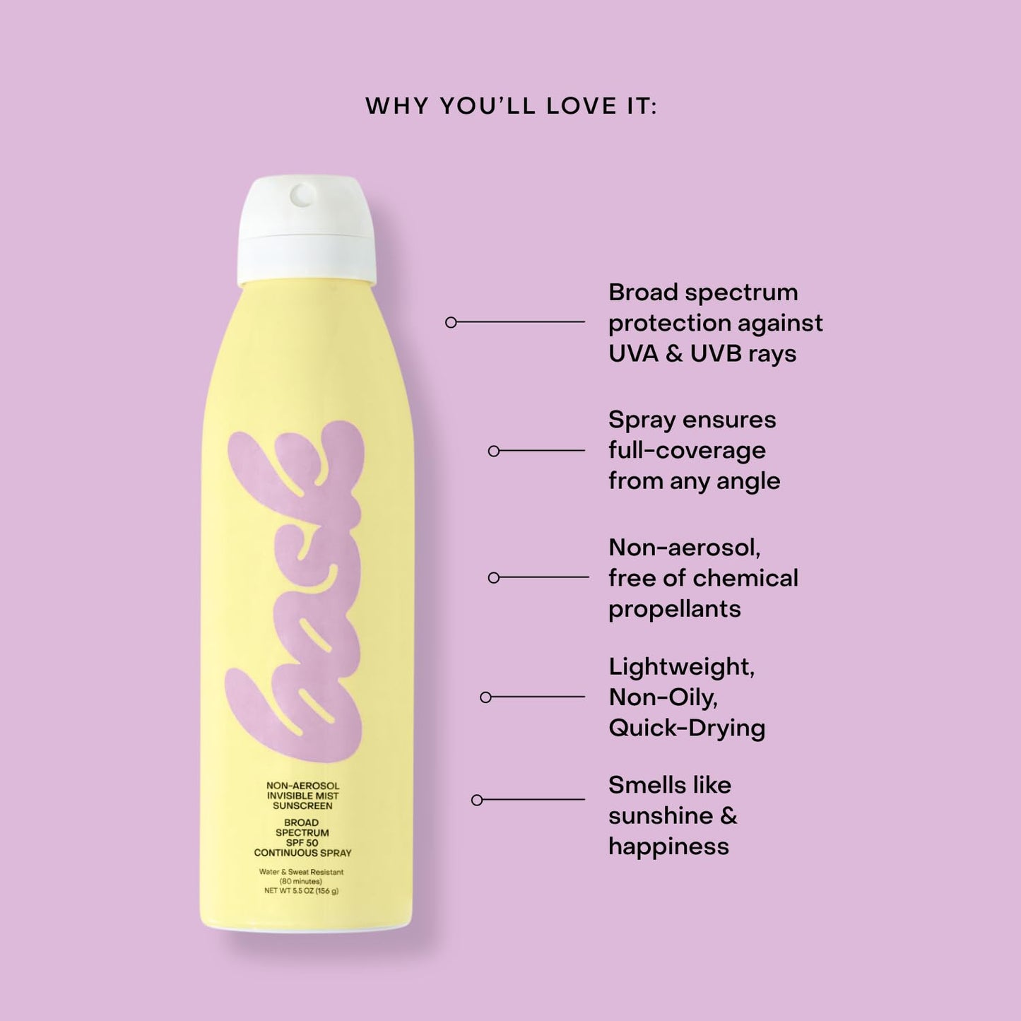 Bask Suncare SPF 50 Sunscreen Spray - Non-Aerosol, Broad Spectrum UVA/UVB Protection, Dermatologist Recommended, Moisturizing, Lightweight & Fast-Absorbing, 5.5 oz-FemmiqueWomen