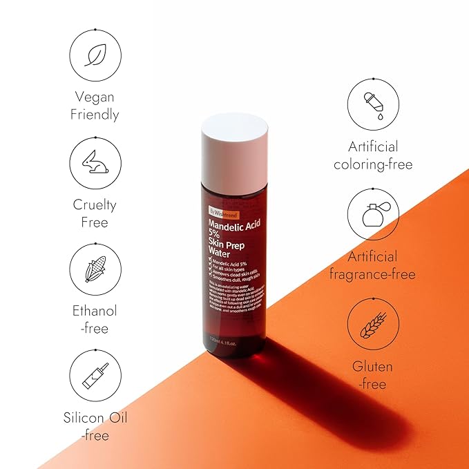 BY WISHTREND Mandelic Acid 5% Skin prep Water, Gentle Skin Renewal, Korean Exfoliator, Aha Bha Toner, for Sensitive Skin, Helping clogged pores, Glow up (4.1 Fl Oz (Pack of 1))-FemmiqueWomen