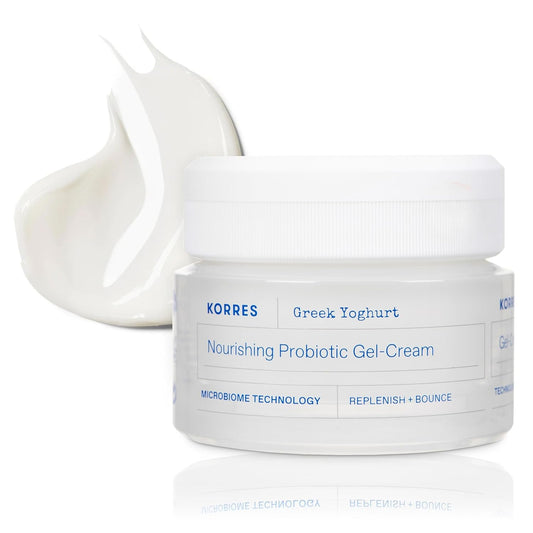 KORRES Greek Yoghurt Nourishing Probiotic Gel-Cream, Lightweight Face Moisturizer with Pre and Probiotics, Time-Released Hydration for 48 Hours, Microbiome Technology for Balanced Skin, 1.4 Fl Oz-FemmiqueWomen