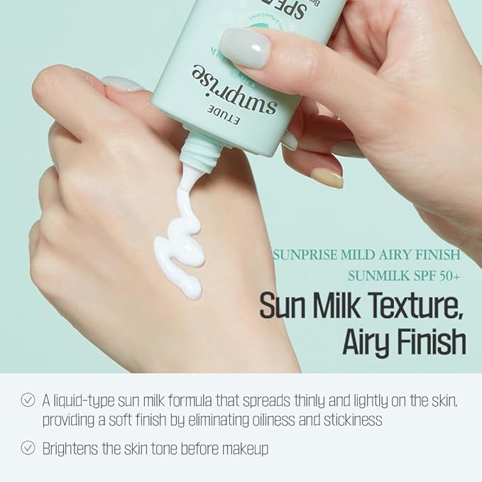 ETUDE Sunprise Mild Airy Finish Sun Milk Duo Set (55ml*2) SPF50+ / PA++++ | Sebum-free, Non-Sticky, Long Lasting Protection, 100% Mineral Based Korean Sunscreen, Korean Skin Care, Pefect for Gift-FemmiqueWomen