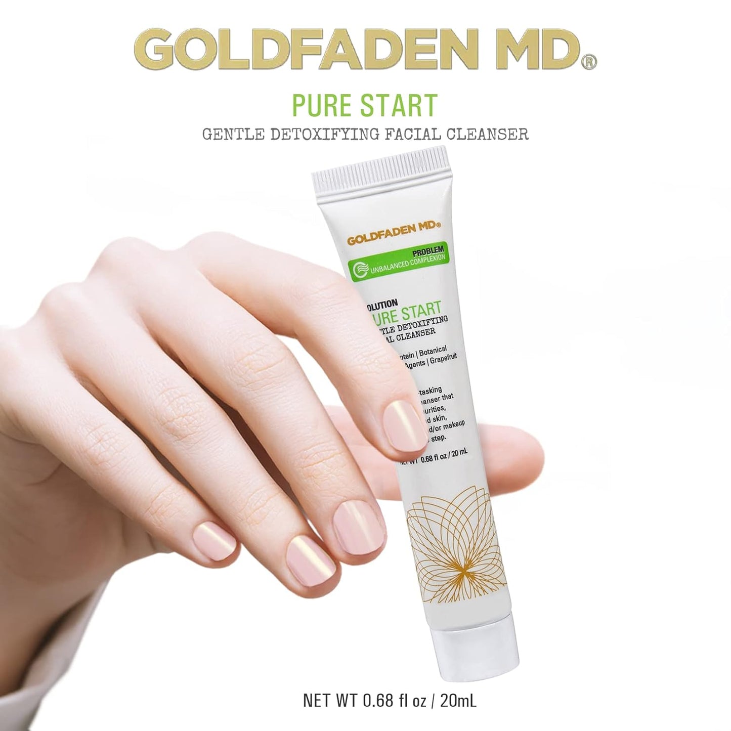 GOLDFADEN MD Pure Start Gentle Detoxifying Natural Facial Cleanser Grapefruit Peel Oil, Organic Red Tea Extract, Seaweed Extract, Rose Hip Seed Oil TRIAL .67 Fl Oz-FemmiqueWomen