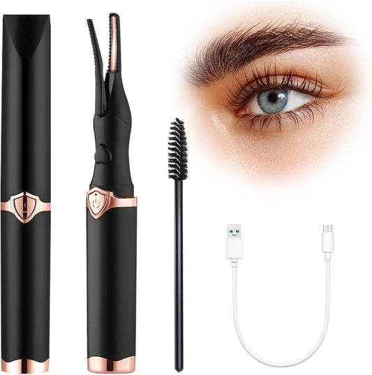 Heated Eyelash Curler, Portable Eyelash Curler Eyelash, Mini Electric Eyelash Curler Rechargeable, Quick Curling Long-Lasting, Makeup Tools Gift for Women Girls (Black)-FemmiqueWomen