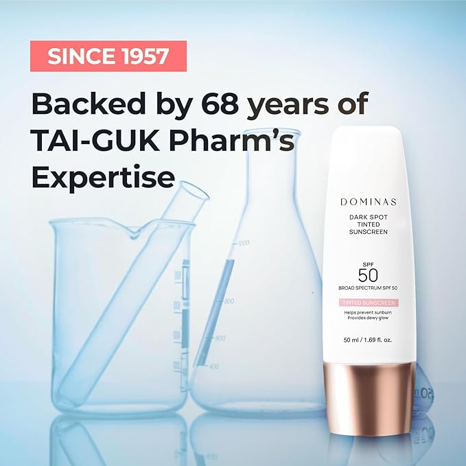 SPF 50 DOMINAS Tinted Sunscreen Moisturizer (1.7fl oz) - Tone Correction, Korean Skin Care, Broad-Spectrum UV Defense Sunblock, Water-in-Oil Formula for Lightweight, Panthenol, Sun Cream-FemmiqueWomen