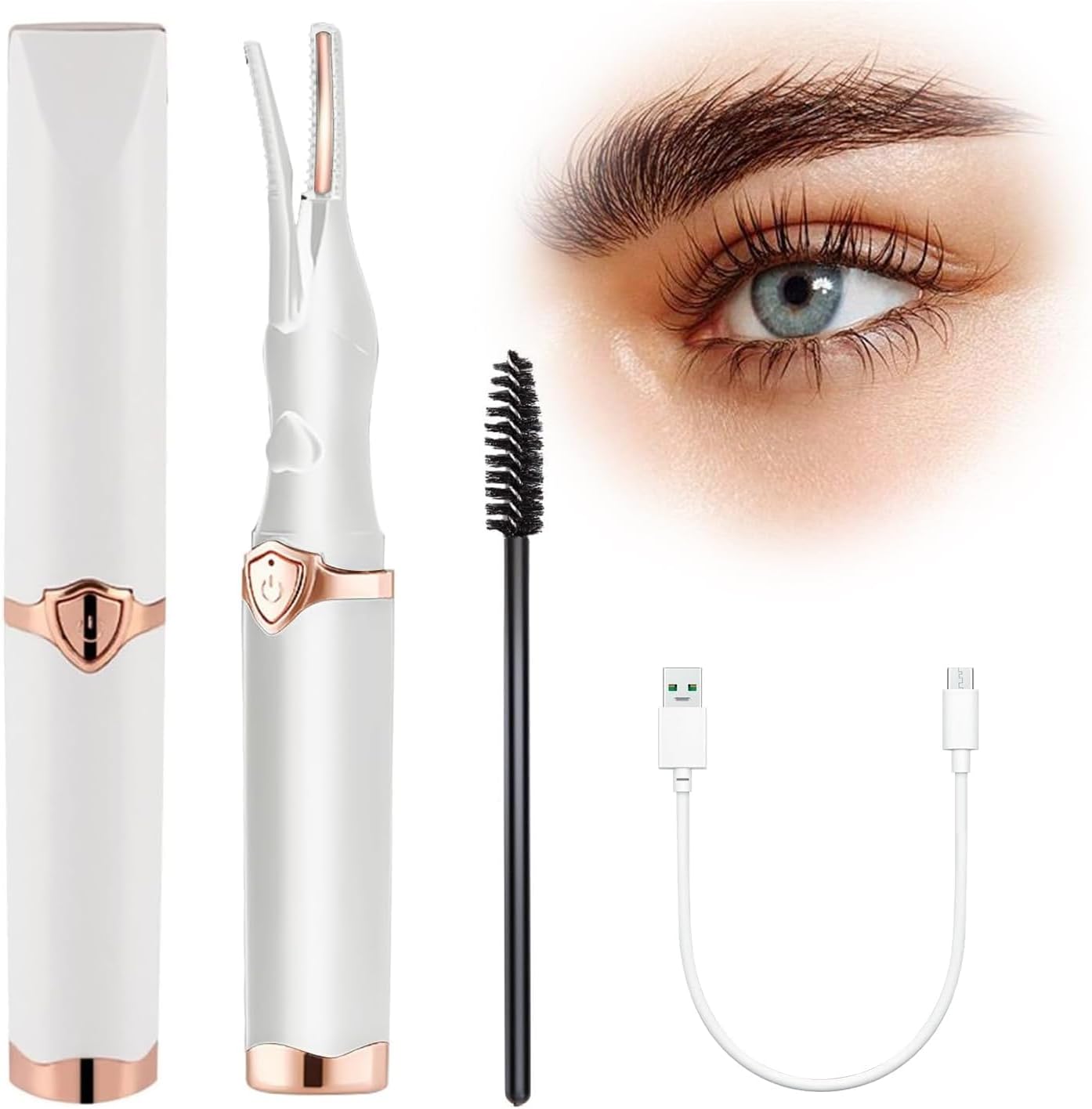 Heated Eyelash Curler, Portable Eyelash Curler Eyelash, Mini Electric Eyelash Curler Rechargeable, Quick Curling Long-Lasting, Makeup Tools Gift for Women Girls (White)-FemmiqueWomen