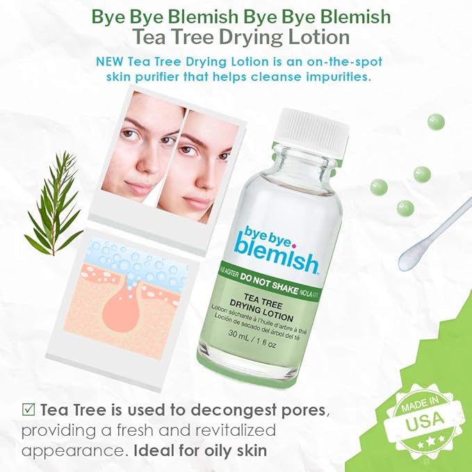 Bye Bye Blemish Tea Tree Drying Lotion, with Tea Tree Oil & Salicylic Acid, Fast-acting Formula, Dries Blemishes, Purifies Skin, 1 fl oz, 1-Pack-FemmiqueWomen