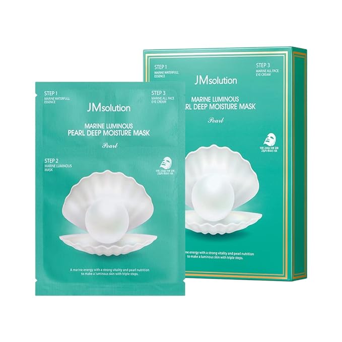 JMsolution Marine Luminous Pearl Deep Moisture 3 Step Skin Care Face Mask - Korean Skincare Facial Mask - boosting Brightening Moisturizing-10 Sheets for Dry Skin-FemmiqueWomen