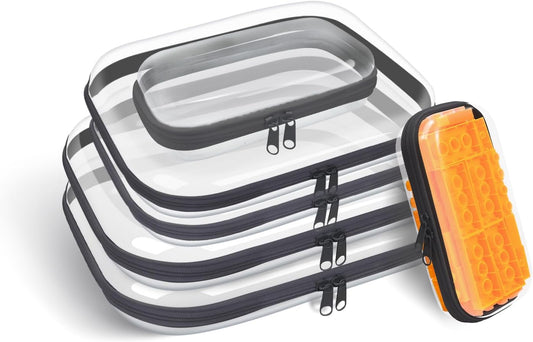 Clear Hard Plastic Zipper Case,Transparent Double Zippers Hard Pouch with 6pcs,Portable Travel Organizer Bin for Toy Storage-FemmiqueWomen