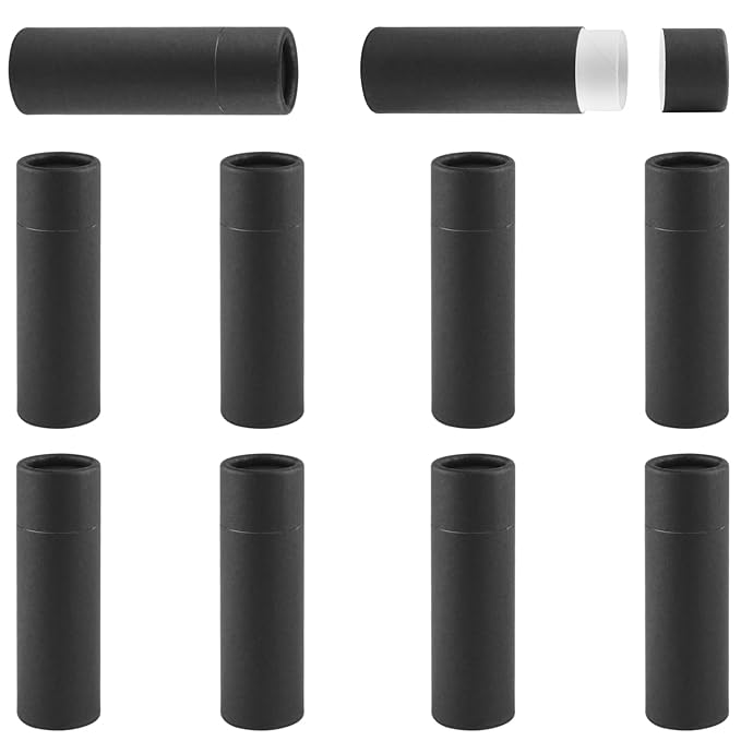 10 Pcs 25g Paperboard Lip Balm Tubes Refillable Krafts Paper Lipstick Tube Round Cardboard Empty Lip Gloss Container Holder Tubes for DIY Chapstick Salve Cosmetic Lotion Solid Perfume - Black-FemmiqueWomen