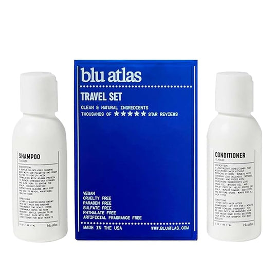 Blu Atlas Travel Size Shampoo & Conditioner Set for Men – TSA Approved, 3 oz Each – Natural, Sulfate-Free, Paraben-Free – Clean Ingredients – Classic Scent – Made in America-FemmiqueWomen
