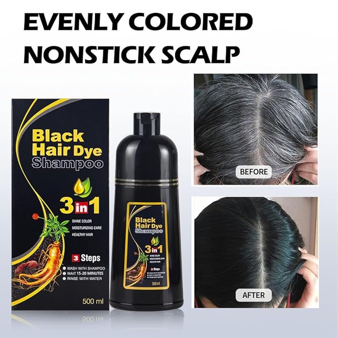 Black Hair Dye Shampoo 3 in 1 for Women/Men for Gray Coverage Instant Hair Color Shampoo Semi Permanent Champu Para Cana-FemmiqueWomen