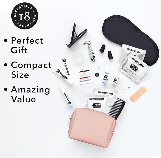 Pinch Provisions Travel Kit, includes 18 Must-Have Emergency Essential Items for Travelling, Ideal Road Trip or Airport Gift for Friends, Family & Peers, Portable Pouch-FemmiqueWomen