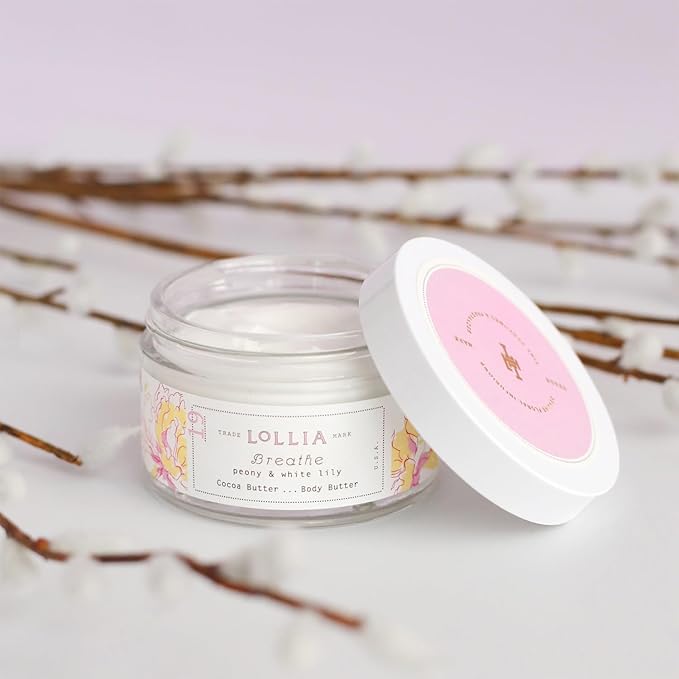 LOLLIA Breathe Body Butter, 5.5 oz. - Peony & White Lily Fragrance - Shea Butter & Cocoa Butter, Body Lotion for Women, Hydrating & Smooth Body Moisturizer-FemmiqueWomen
