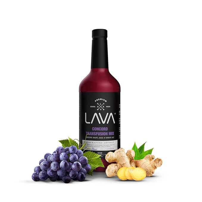 (3 Pack) LAVA Premium Concord Transfusion Mix made with concord grape juice, real ginger, ginger ale, no artificial sweeteners, 1-Liter (33.8oz) Glass Bottle, Ready to Use.-FemmiqueWomen