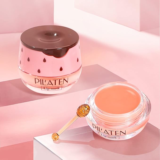 2 Pack Bee Lip Balm Honey Pot, Honey & Strawberry Lip Mask Propolis Lip Mask Moisturizing Hydrating Prevention Dry and Cracked Lip Scrubs Exfoliator (Honey+Strawberry)-FemmiqueWomen