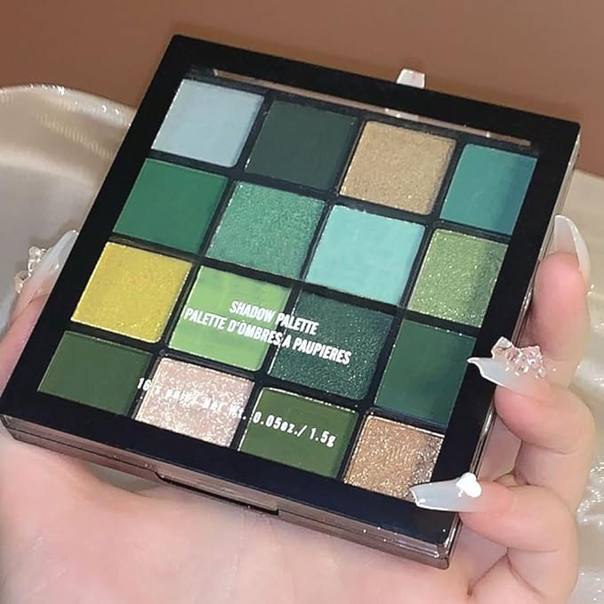 16 Colors Green Olive Matte Shimmer Eyeshadow Palette for Eye Makeup,High Pigmented White Gray Eye Shadow Primers Powder Palet de sombras de ojos-FemmiqueWomen