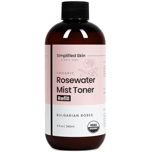 Rose Water Spray for Face & Hair (Refill) - Organic USDA Certified Rosewater Facial Toner - Alcohol-Free Makeup Setting Hydrating Face Mist - Anti-Aging Toner Spray - 8 Fl Oz-FemmiqueWomen