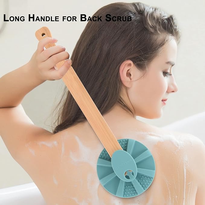 Long Handle Back Scrubber Silicone Body Scrubber Nice Foaming Shower Brushing Exfoliating and Massaging