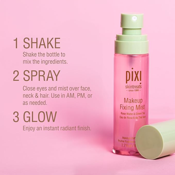 Pixi Beauty Makeup Fixing Mist 80ml, All Over Setting Spray For Longer Wearing Makeup, Rose Water and Green Tea Infused, 2.7 Fl Oz-FemmiqueWomen