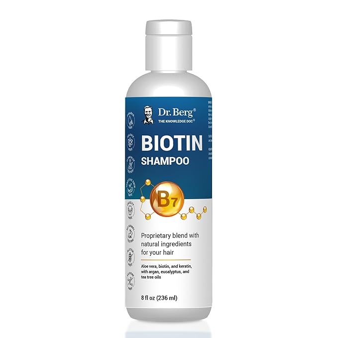 Dr. Berg Biotin Shampoo for Men & Women (Improved High-Performance Formula) - Independently Tested & Certified Paraben- Sulfate- & Silicone-Free - Infused w/Biotin, Argan Oil & Botanicals - 8 Fl oz-FemmiqueWomen