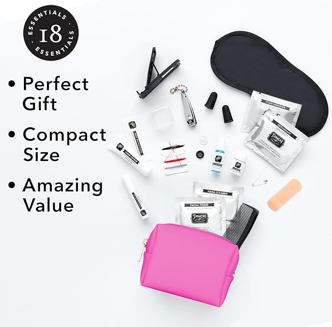 Pinch Provisions Travel Kit, includes 18 Must-Have Emergency Essential Items for Travelling, Ideal Road Trip or Airport Gift for Friends, Family & Peers, Portable Pouch-FemmiqueWomen