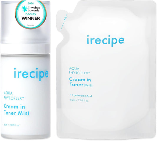 Aqua Phytoplex Cream in Toner Mist Long Lasting Deep Hydration, All-in-One Facial Mist for All Skin Type Unscented Clean Beauty, Vegan, Korean Skincare (60ml / 2.02 oz + 60ml Refill Pouch) (2)-FemmiqueWomen